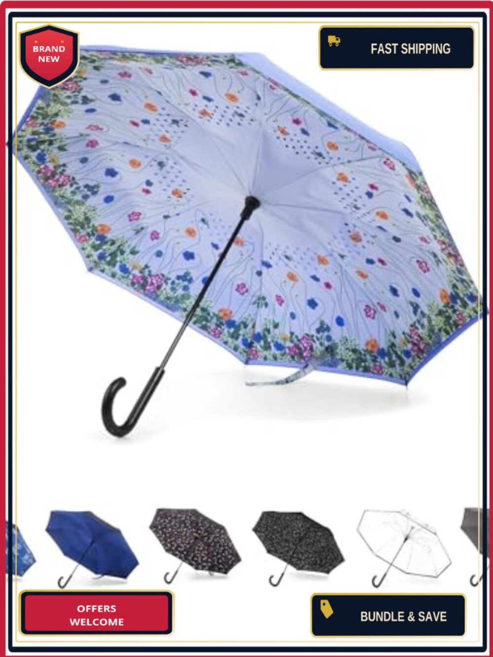 Auto Reverse Close Windproof Stick Umbrella with Water Repellent Protection